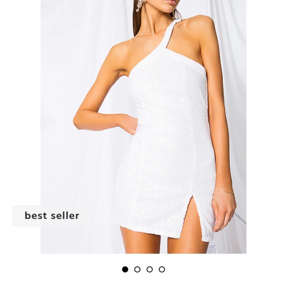 NWT Superdown Cicely One-Shoulder White Sequin Mini Dress